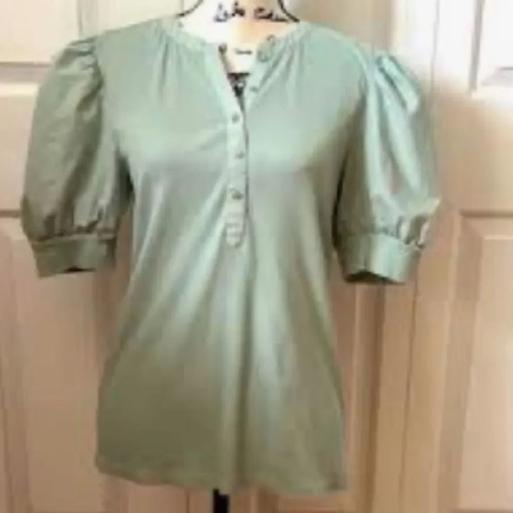 LOFT Mint Green Puff Sleeve Henley